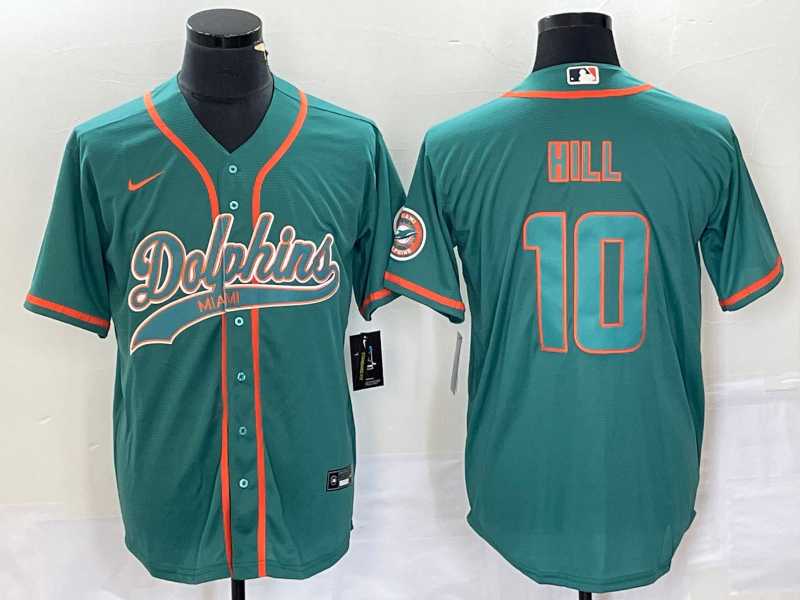 Men%27s Miami Dolphins #10 Tyreek Hill Aqua Cool Base Stitched Baseball Jersey->miami dolphins->NFL Jersey